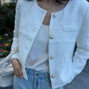 Classic White Textured Women's Jacket